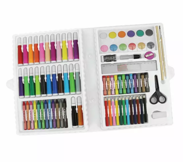 New 90pc Art Set With Crayons Pastels Markers Pencils Paint Felt Tips With Case