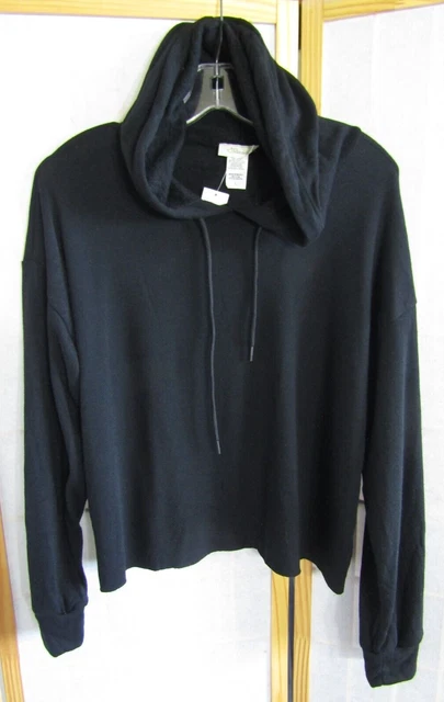 NWT Starlet Long Sleeve Black  Hooded Drawcord Cotton/Polyester Top Women's L