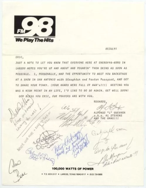 Kiss Eric Carr NY 'Get Well Soon' Letter from KRRG FM Radio 2nd July 1991