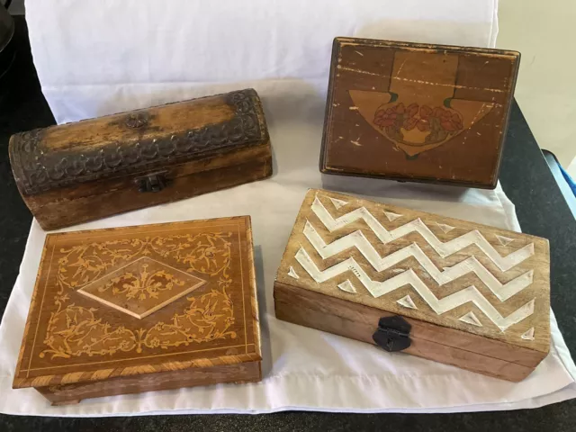 Wonderful Job Lot Wooden Jewellery Boxes x4, Vintage to Modern, Musical