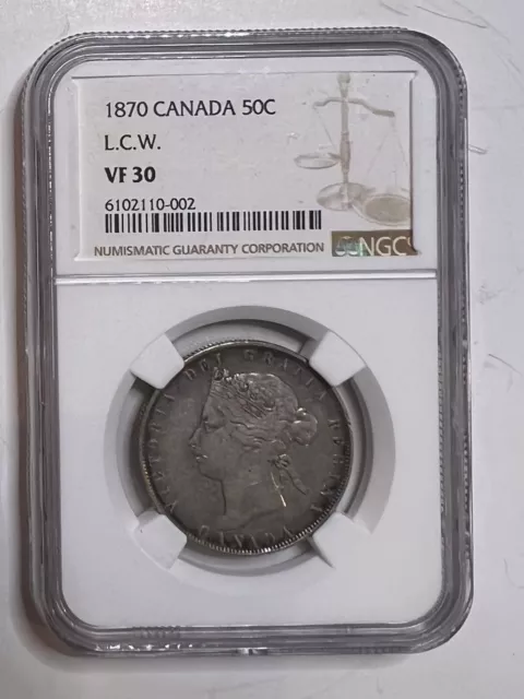 1870 Canada L.C.W. Victoria Silver 50C NGC VF30