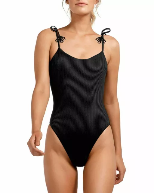 California Waves Juniors Pull-on Ribbed One Piece Swimsuit Black Small Size