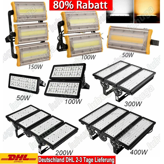 50W-400W LED Fluter Flutlicht Strahler Scheinwerfer Außen Baustrahler Lampe IP65