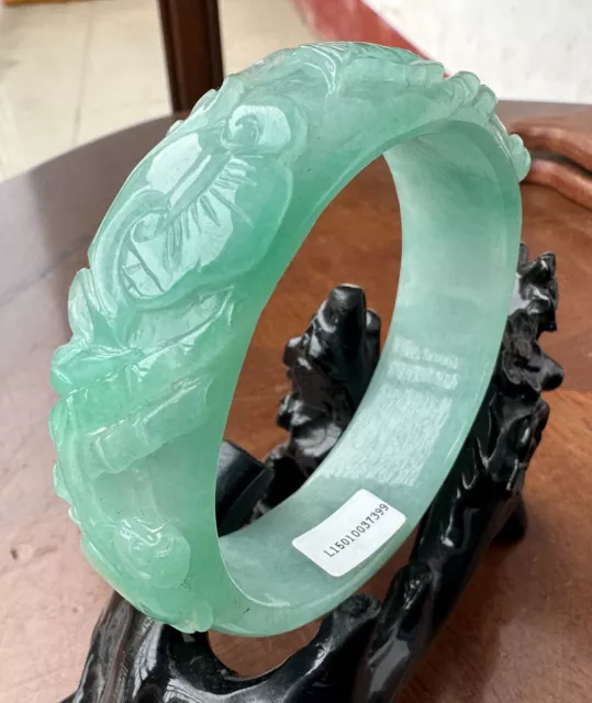 Grade AAA Beautiful Chinese Hand Carved Green Jade Jadeite Bracelet Bangle 59mm