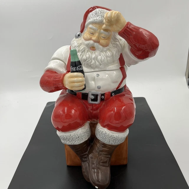 Coca Cola Santa Cookie Jar Ceramic Santa Drinking Coke Sakura Vintage