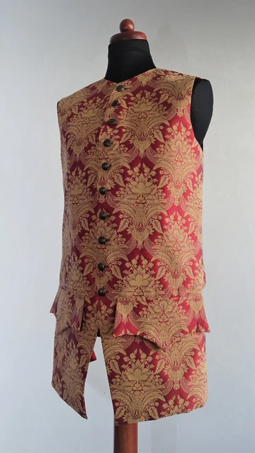 Gilet pirata broccato oro rosso lungo gilet veneziano barocco rococò LARP taglia M Gilet pirata broccato oro rosso lungo gilet veneziano barocco rococò LARP taglia M