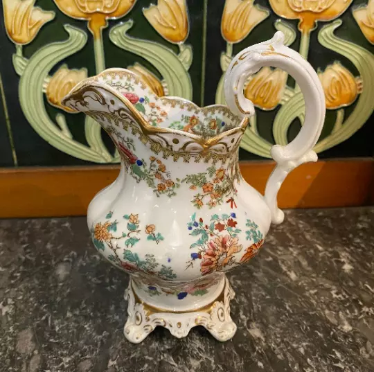 Stunning Antique Minton? English Pottery Chinoiserie  Flower Pattern Jug