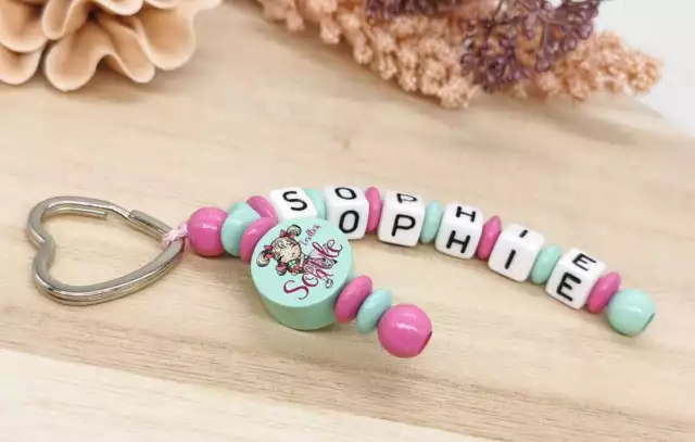 Personalisierter Schlüsselanhänger mit Name Mädchen ❤️ endlich Schule ❤️ Pink