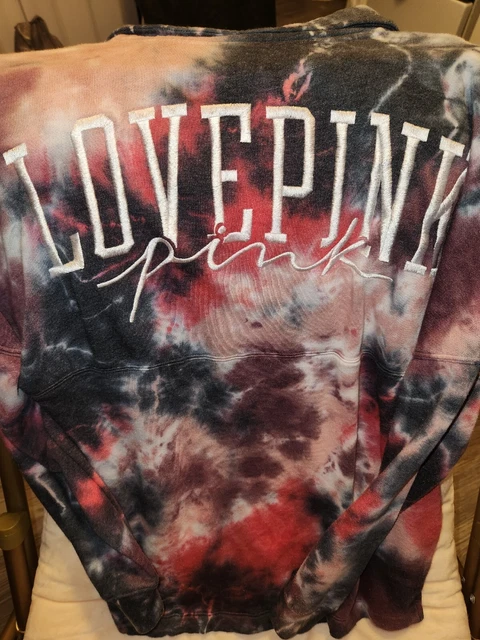 Victoria's Secret Half Zip Varsity Campus Pullover Red Black Tie Dye Size XS
