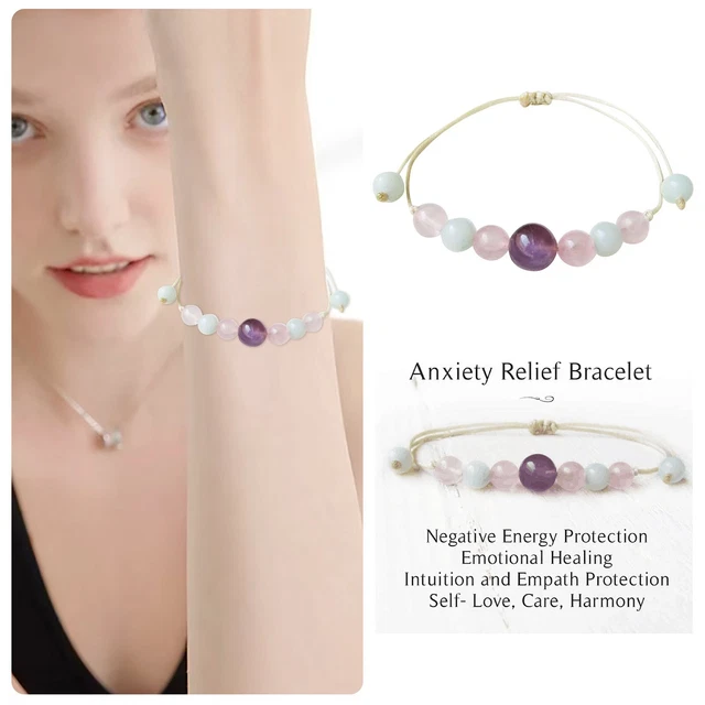 Pulseras mujer plata juego perlas de piedra Wax Line pulsera con tarjeta amatista