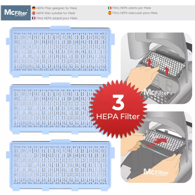 3 HEPA Filter, 3 Motorschutzfilter geeignet für MIELE S 8340 EcoLine Staubsauger 3