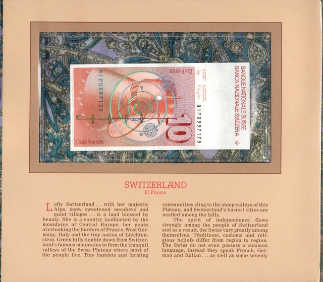Most Treasured Banknotes Switzerland 1981 P 10 Franken P-53c.2 UNC sign 54