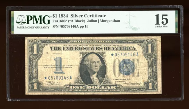 DBR 1934 $1 Silver Funnyback STAR Fr. 1606* PMG 15 Serial *05709146A