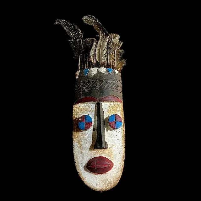 African mask antiques tribal Face vintage Wood Carved Hanging Grebo Mask-9669