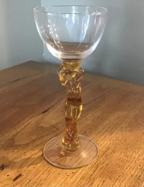 Vintage Cambridge Statuesque Amber Nude Stem Cocktail Glass, Crystal Bowl 6 1/4”