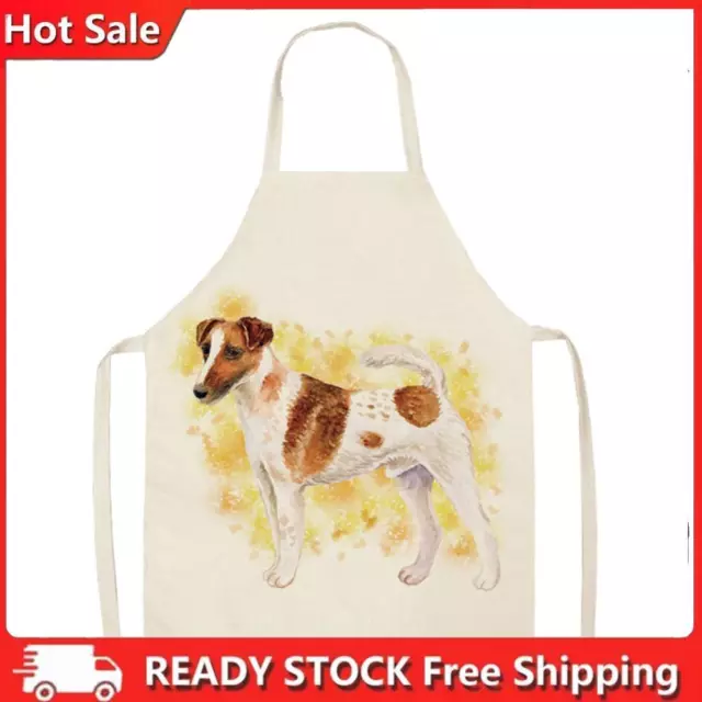 Brown and White Dog Linen Apron