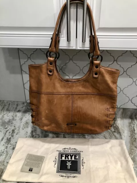 Frye Selena Whiskey Brown Leather Belted Shoulder Boho Bag with Dust Bag $418