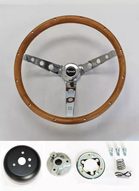 Fury Scamp Duster Cuda GTX Road Runner 15" Wood Steering wheel Chrome Spokes