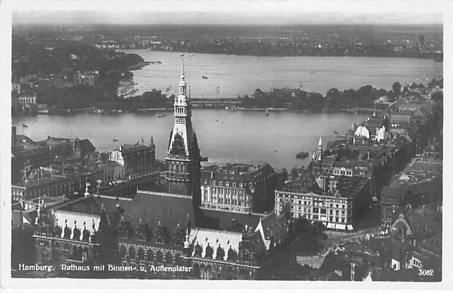 HAMBURG AK BINNENUND AußenAlster Rathaus Postkarte Stempel 1933
