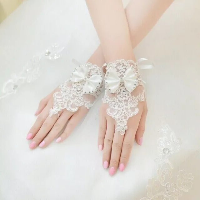 Women Lace Wedding Gloves White Fingerless Bow Bridal First Holy Communion Wrist