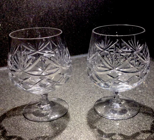 Pair Edinburgh Crystal Cut Crystal Brandy Glasses Base Stamped Stunning Quality