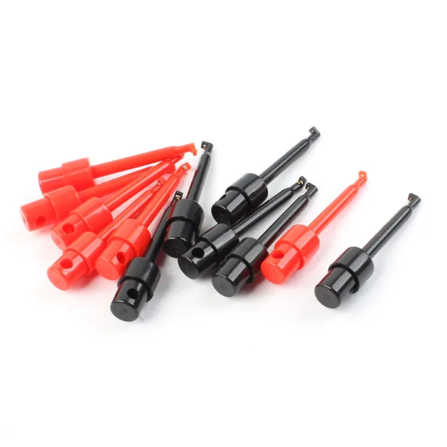 Rojo plástico negro clips de cable prueba multímetro revestido solo gancho 12pcs
