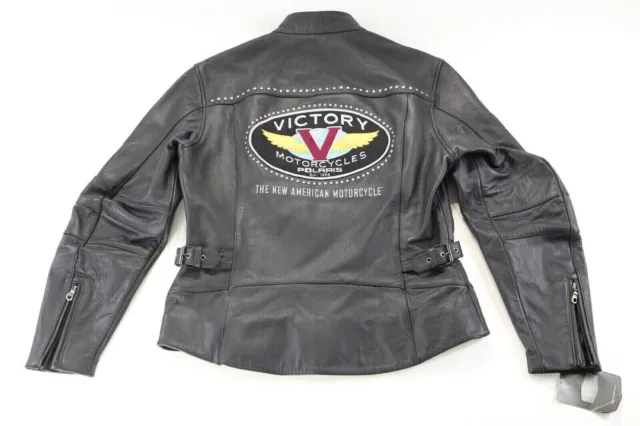 polaris victory womens riding jacket L black leather biker motorcycle studs zip