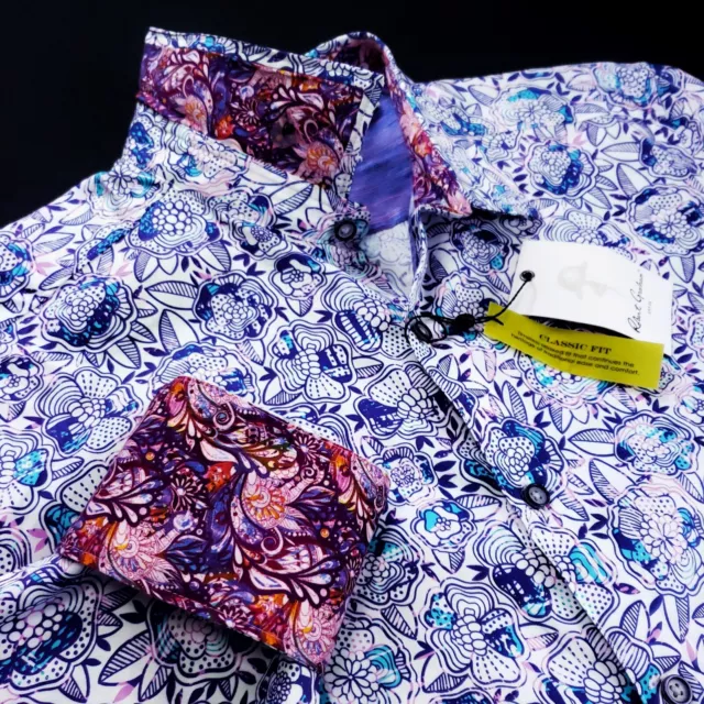 Robert Graham Floral Paisley Colorful Bold Geometric Patchwork Sport Shirt $228