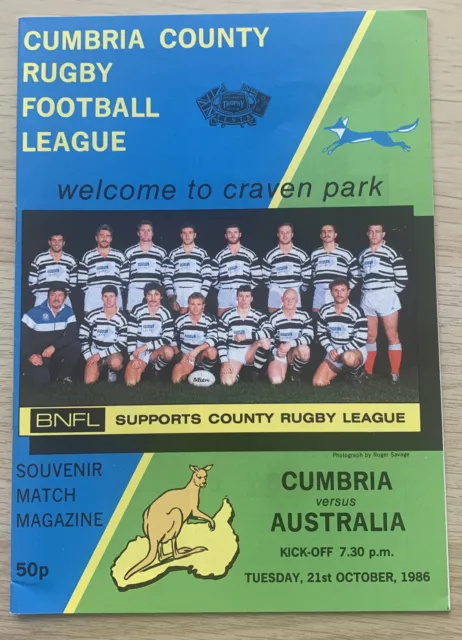 RUGBY LEAGUE INTERNATIONAL PROGRAMME CUMBRIA COUNTY v AUSTRALIA TOURING 1986