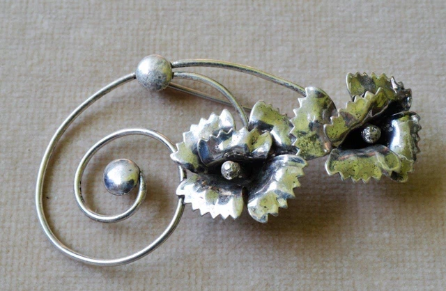 Broche Vintage Mexique En Argent Sterling 925 - Orchidée Signée Par L'artiste
