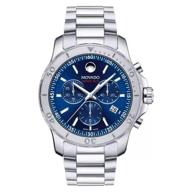 NEW Movado Collection Series 800 Blue Dial Mens S/Steel Swiss Made Watch 2600151
