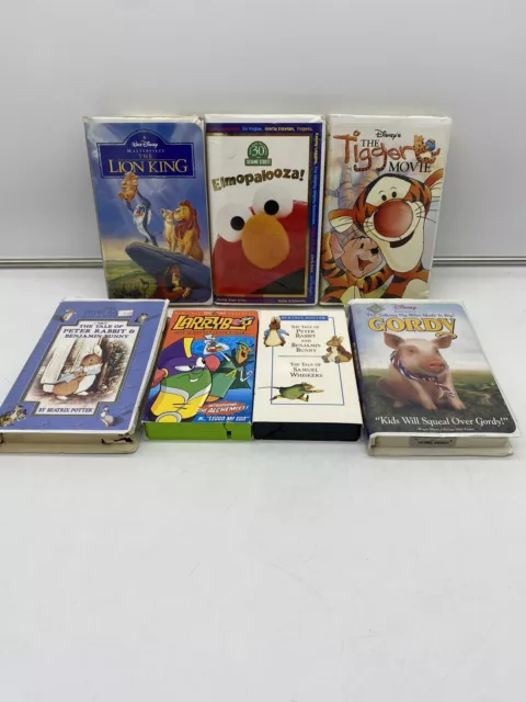 Lot Of 7 Children’s VHS Elmo Peter Rabbit Larryboy Disney Lion King Tigger Gordy