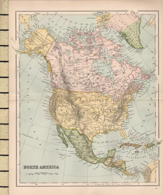 c1880 VICTORIAN MAP ~ NORTH AMERICA ~ MEXICO UNITED STATES CANADA