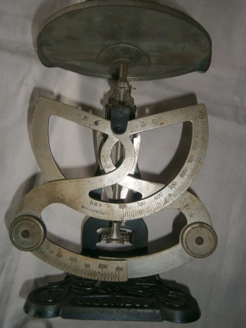 Antike Original Columbus Jugendstil Briefwaage bis 1.000 g, Gußeisenfuß. D.R.P.