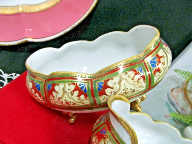 Nippon creamer and sugar holder footed painted beaded gold gilt Japan 1920s 6