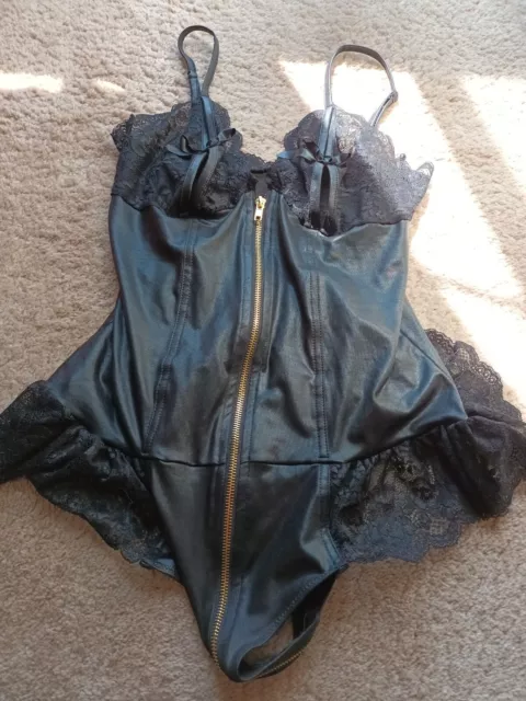 Ann Summers Tasha Teddy Black Medium 12/14   Wet Look So Sexy (tk5)  884 NWT