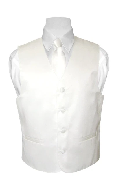 BOY'S Dress Vest & NeckTie Solid WHITE Color Neck Tie Set for Suit / Tux size 10