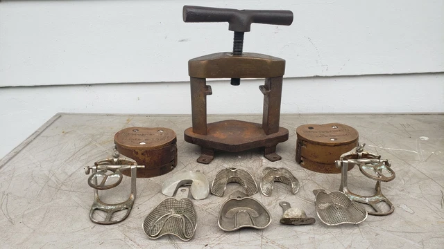 vtg dental press metal brass mold lot (see description)
