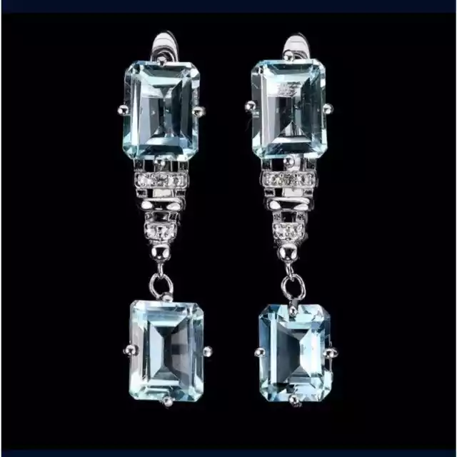 Beautiful Blue Topaz with White Topaz Dangle Earrings