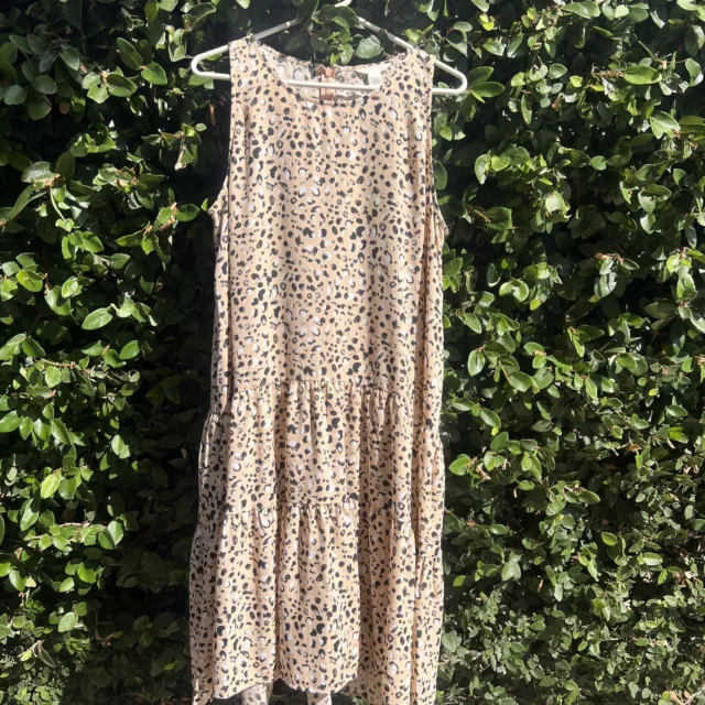 Women's Caslon Tiered Sleeveless A-Line Dress, Size Large - Beige B/W Spots