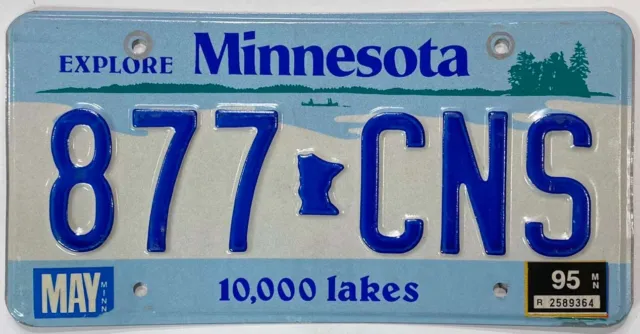 Vintage Minnesota 1995 Canoe Lake Scene Embossed License Plate 877 CNS