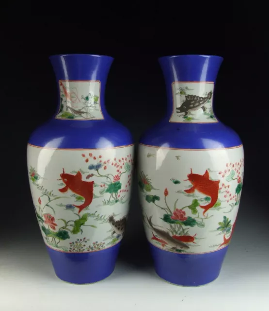 Pair of Chinese Antique Famille Rose Porcelain Lidded Vase Fish
