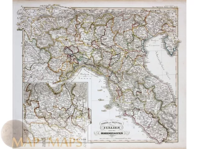 Italy old map Italien Unter Den Hohenstaufen Spruner 1846