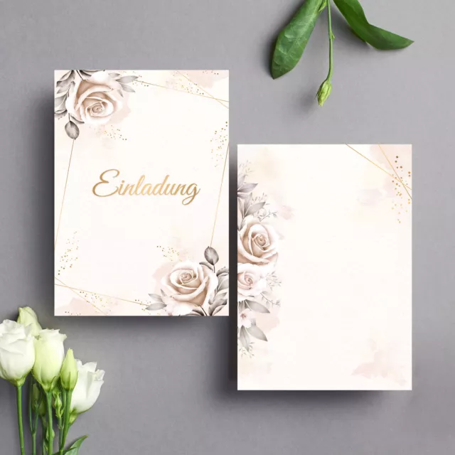 Einladungskarten Set Rose Beige Hochzeit Geburtstag Kommunion Taufe