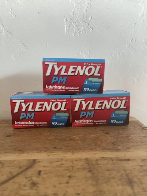3 New Tylenol PM Extra Strength - 150 Caplets Each Box