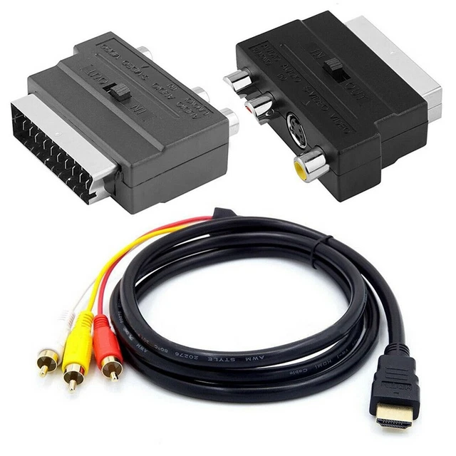 1080P -Compatible Male S-Video To 3 RCA AV Audio Cable W/SCART To 3 RCA Phono f