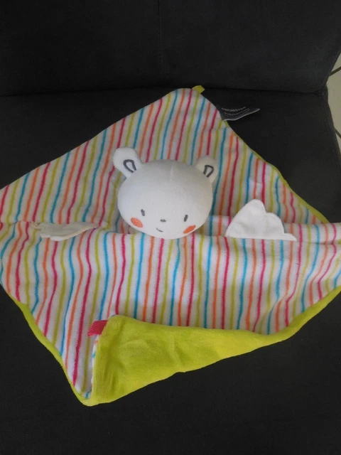 459/ doudou plat ours blanc Mon petit ange rayé bleu vert orange ORCHESTRA (2X)