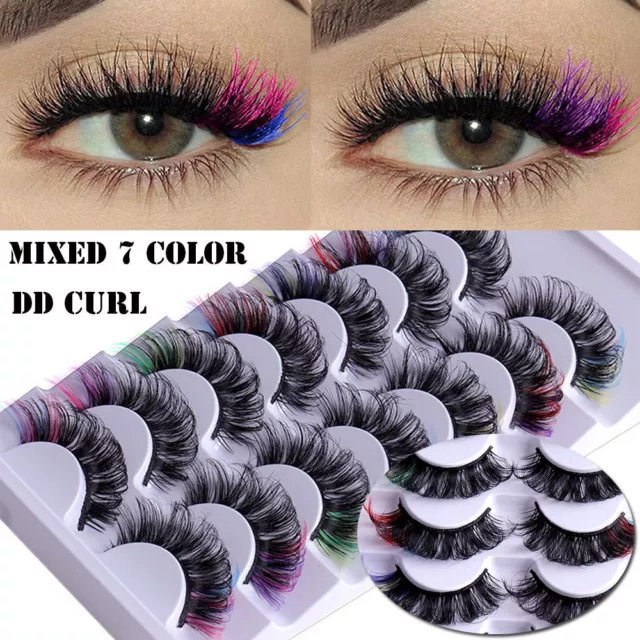 Fluffy Cils individuels Couleur mixte 7 Cils de vison 8D Faux cils DD Curl