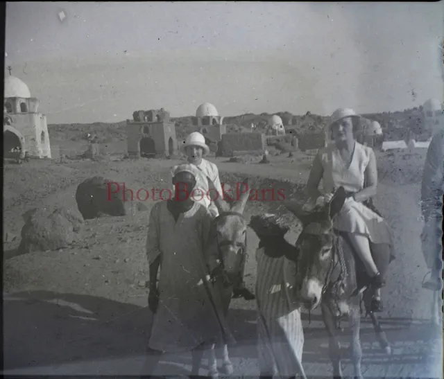EGYPTE Touristes c1930 Photo NEGATIVE Plaque verre Stereo Vintage V28L10n4