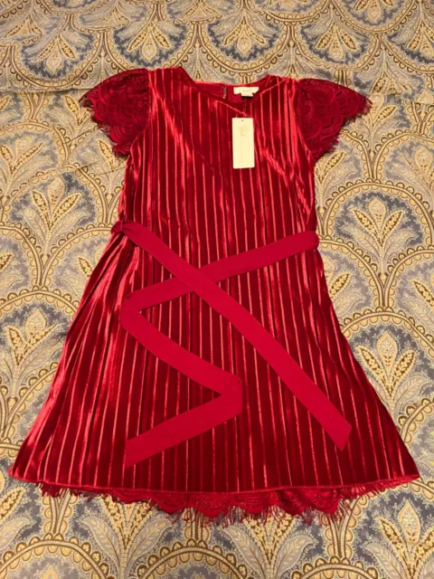 NWT Peek Red/Burgundy Velvet Dress w/Lace Accents Girl’s Size XL/12